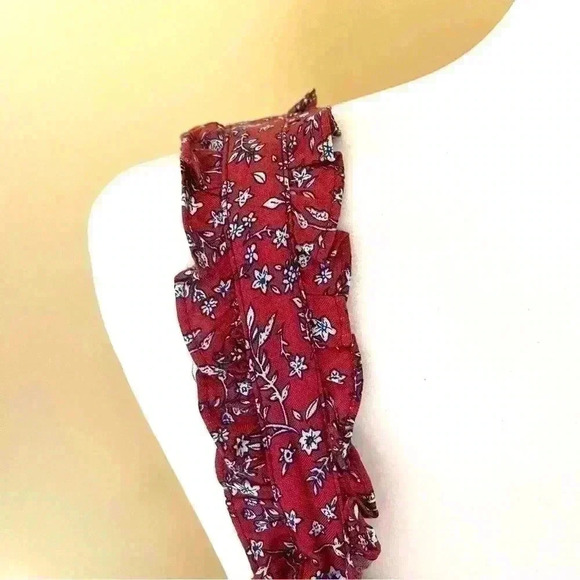 NWT Hem & Thread Rayon Maroon Floral Ruffle Cinch Waist Sleeveless Top Size M - Picture 4 of 14